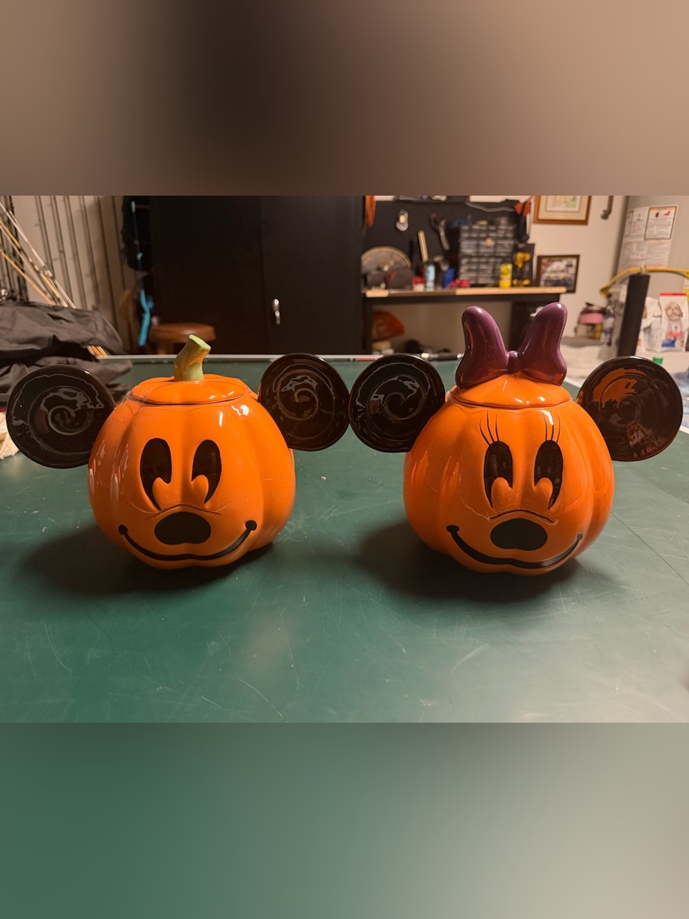 Disney Mickey and Minnie Pumpkin Cookie Jar set